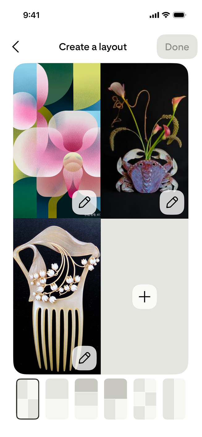 Pinterest Collages layout picker on iPhone