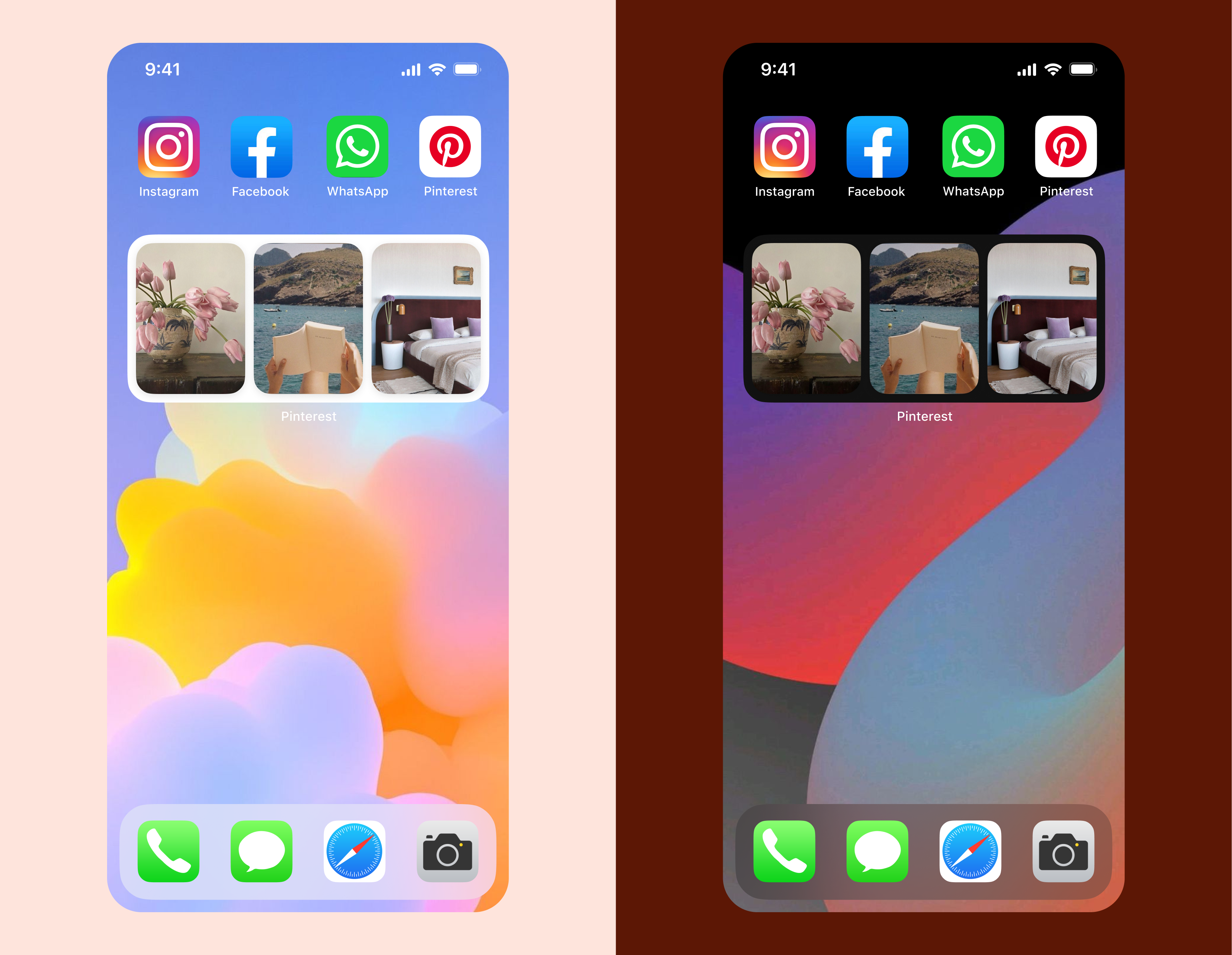 Medium Pinterest home screen widgets on colorful backgrounds